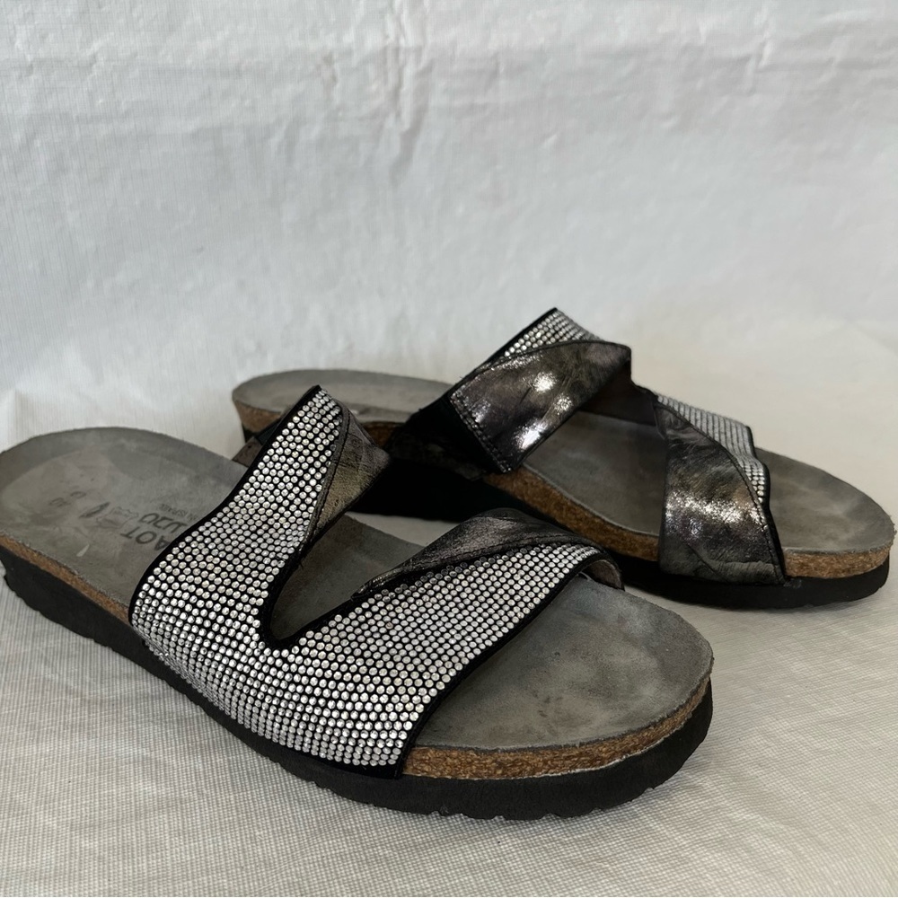 Naot Mila Embellished Metallic Leather Sandals
